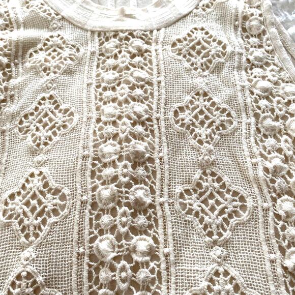 Venus Trapeze A-Line Sleeveless Tank Top Crochet Front Boho Cream Size XS - Picture 3 of 8